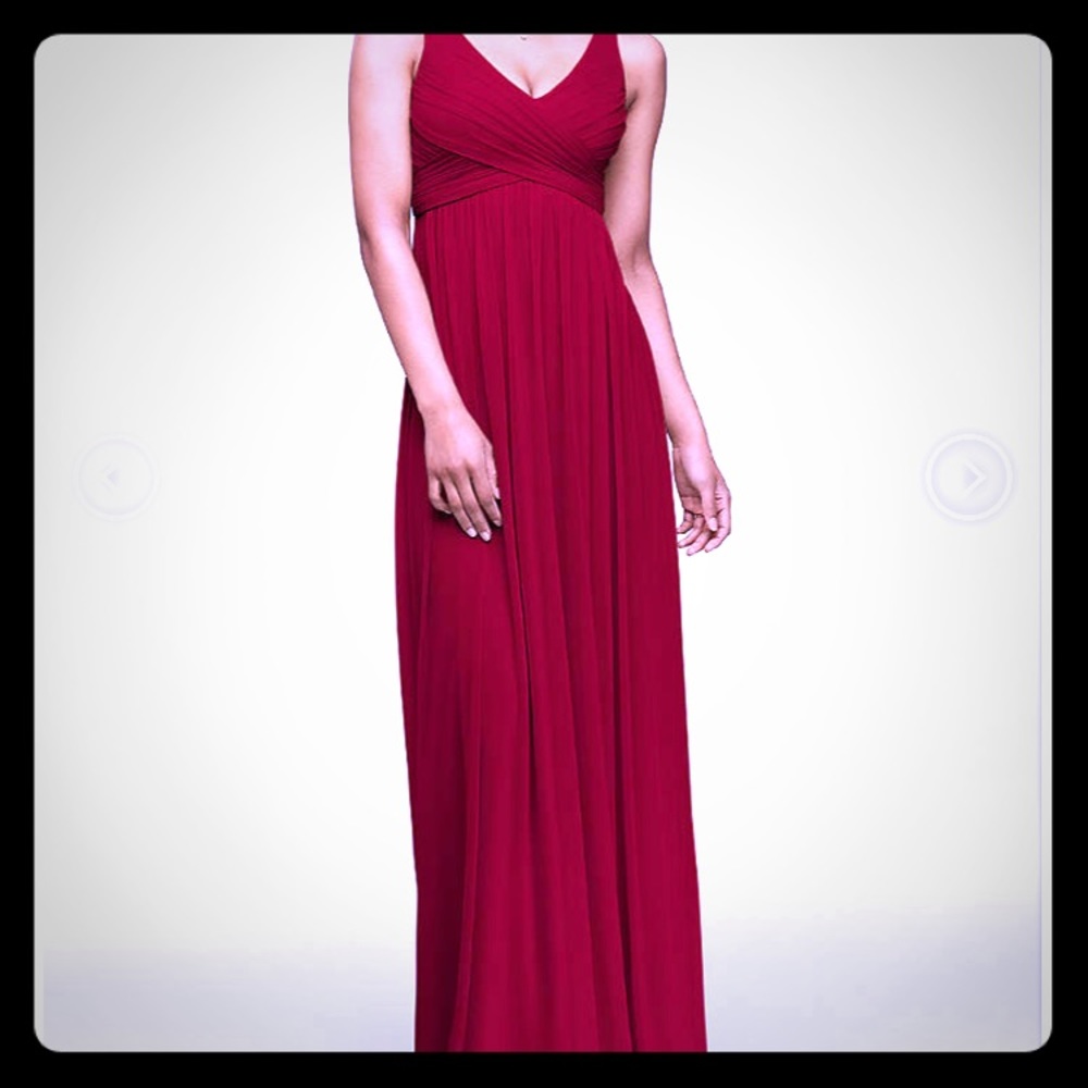David bridal: Long Mesh Dress with Cowl Back